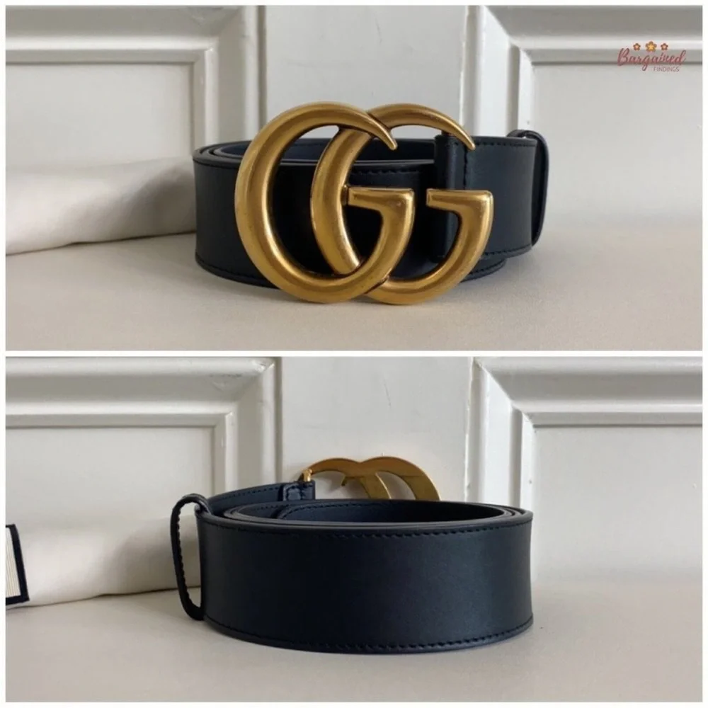 Gucci Black Leather Belt with Gold GG Emblem - Picture 2 of 5